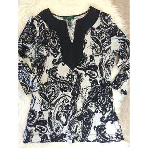 Ralph Lauren Womens Black White Paisley Shirt Size M